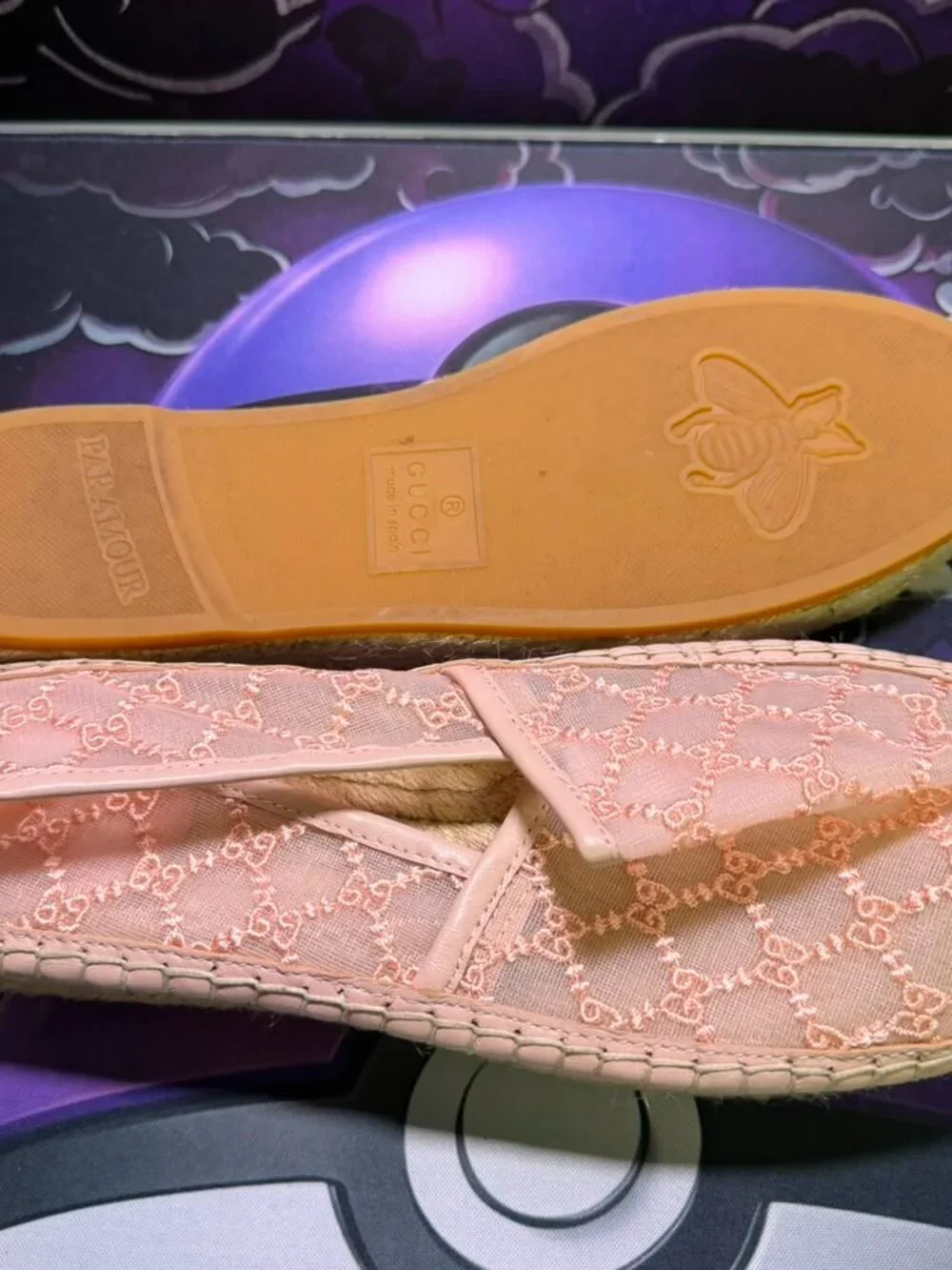 Pink Mesh Monogram Embroidered Espadrille Slip On Flats Womens Size 9